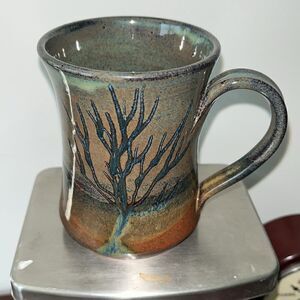 North Carolina big tree logo brown earthenware homemade CERAMIC COFFEE mug cup